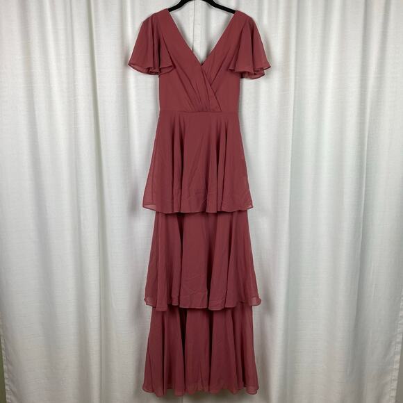 Lulus Sincerely Exquisite Rusty Rose Short Sleeve Tiered Maxi Dress Sz.XS NWT - Picture 5 of 16